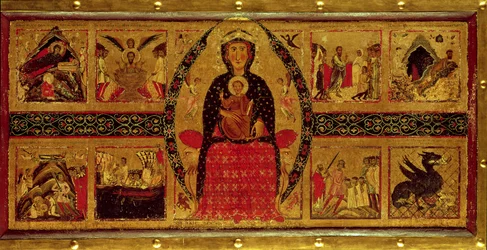 La Vergine e il Bambino in trono, con scene della Natività e delle vite dei Santi, 1260